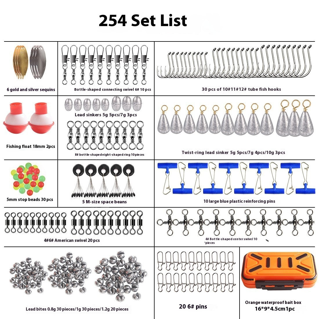254 Pieces Waterproof Rock Fishing Accessories